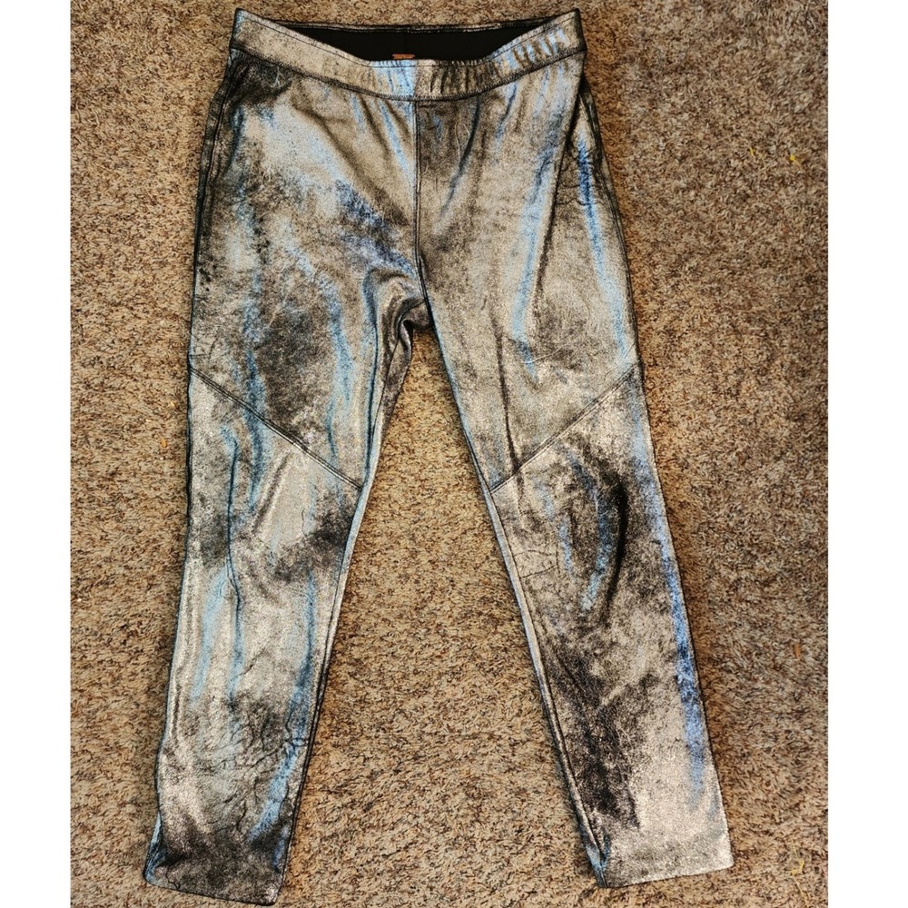 Free People Silver Metallic Foil Distressed Leggings‎ Size 30 OB640876